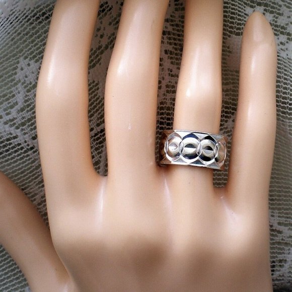 Vintage Designer Solid 9CT 9K White Gold Wide Wedding RING BAND size 5.5-5.75 - Picture 7 of 8